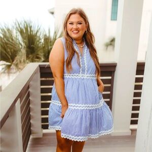 Entro Blue and White Striped Dress